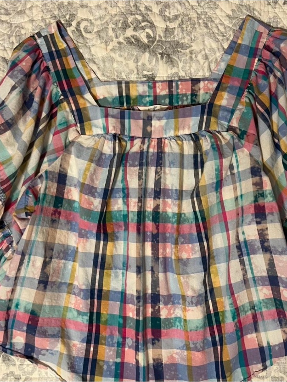 Terra & Sky Multi-Color Plaid Square-Neck Top